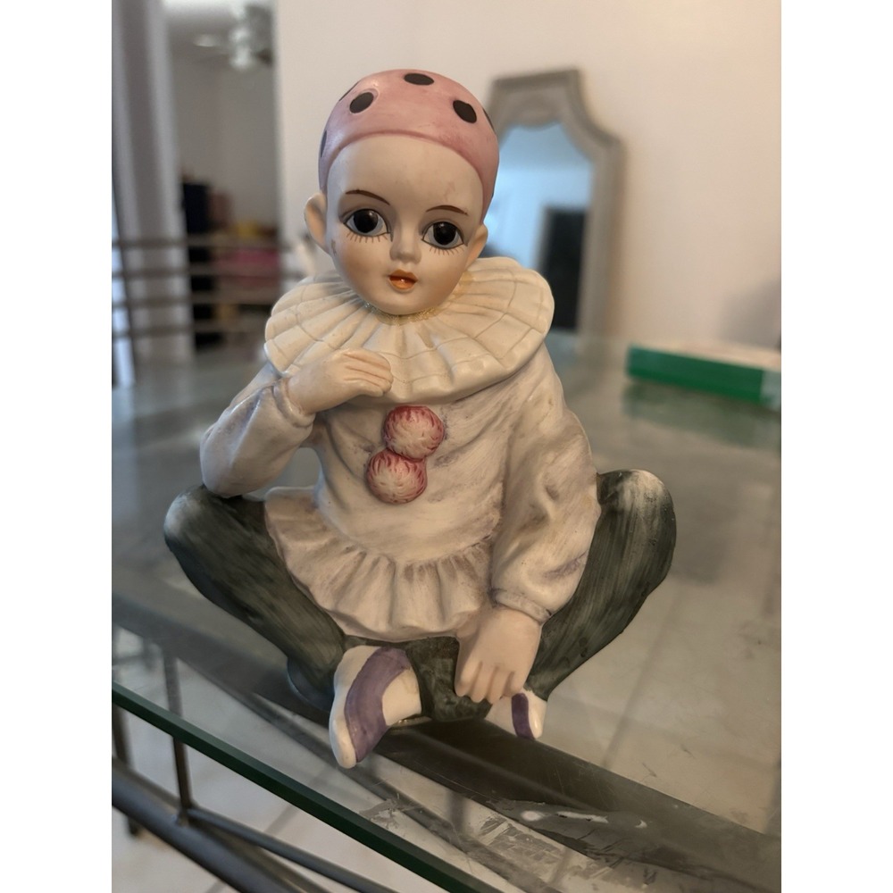 Vintage Seymour Mann Japan Porcelain Pierrot Harlequin Clown Music Box Tested